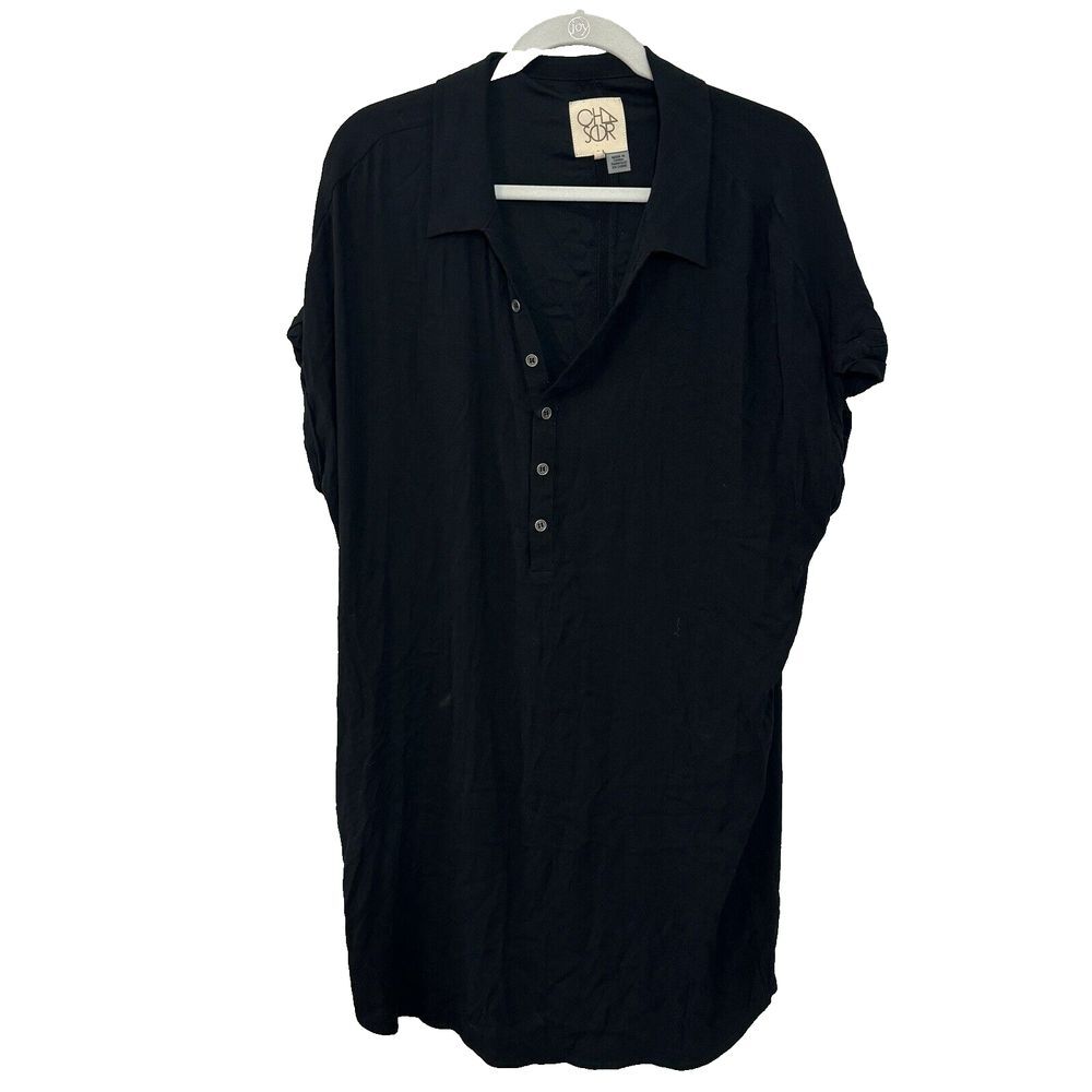 CHASER Wm Black Short Sleeve Stretch Dress Sz Large Button Front Collar